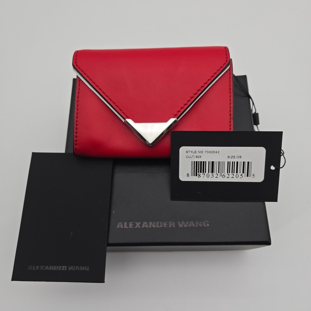 Alexander Wang Womens Red Cult Rhodium Tip Envelope Card Case Wallet OS